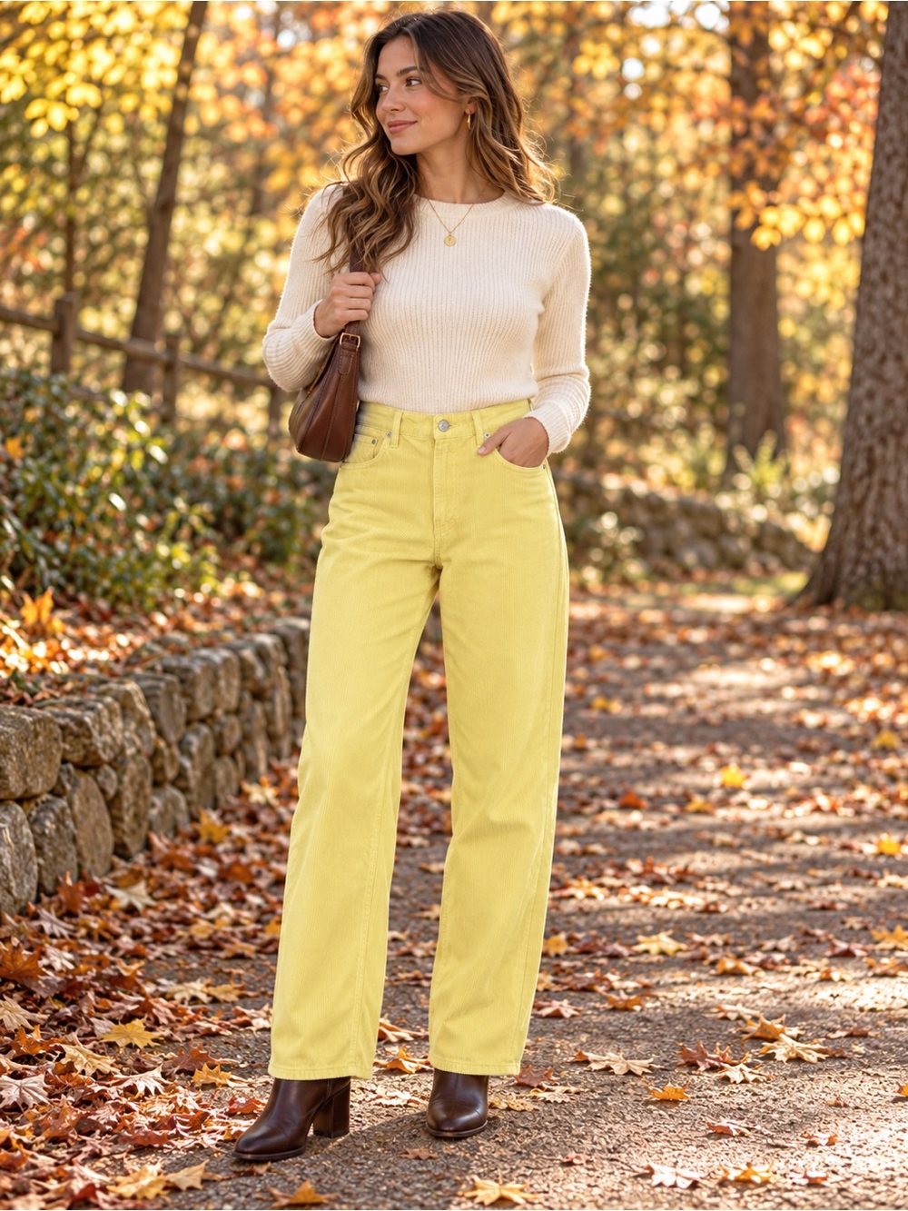 Zara Yellow Corduroy Straight Leg Pants High Rise Trousers Women’s Size 6